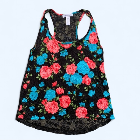 Ambiance Apparel Floral Roses Lace Back Top in Black - Small, Racerback - Picture 1 of 16
